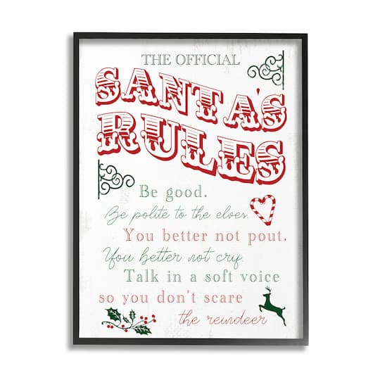 Stupell Industries Official Santa's Rules Christmas List Framed Giclee Art
